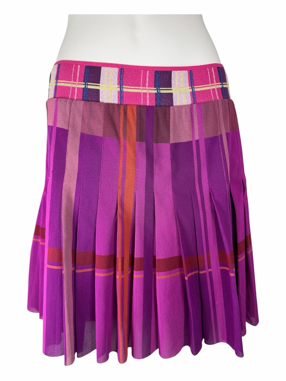 Fuzzi Italy Pleated Mesh Tulle Skirt Tartan Plaid High Waist M Maximalist Purple